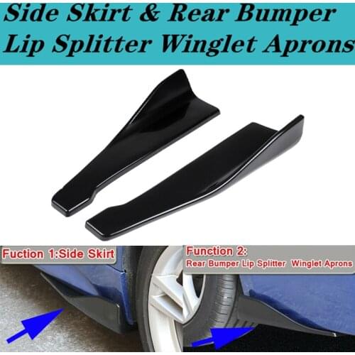 Rear Bumper Lip Wrap Splitter Canards Aprons Side Skirts Gloss Black Universal
