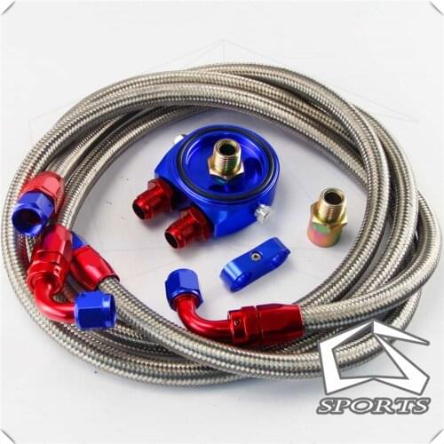 Universal AN8 Oil Cooler Fiting for Universal Cars 8-AN Aluminum Oil Cooler Sandwich Plate Adapter + Oil line kit