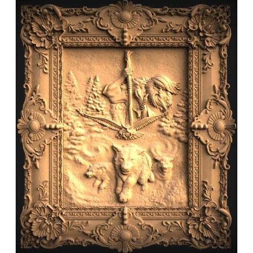 Wolf in exquisite frame 3d model relief for cnc Router 3 axis Engraver ArtCam Aspire Cut3D in STL file format