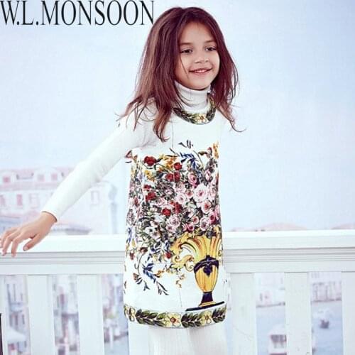 W.L.MONSOON Princess Dress Robe Enfant Flower Print Baby Girls Winter Dress Children 2021 Brand Clothes Kids Christmas Dresses