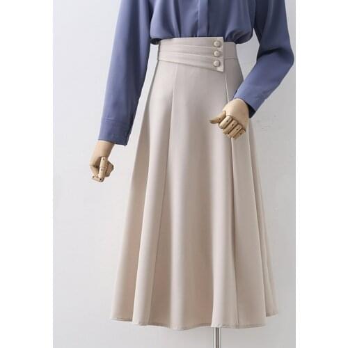 Three button a-line skirt female 2021 spring new high waist OL bag hip midi skirt Cotton Solid Straight long skirts for women