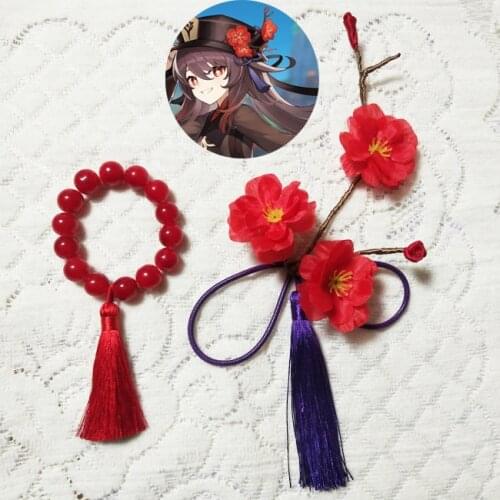 Genshin Impact Hu Tao Cosplay Bracelet Hairpin Hair Clip Anime Hair Pin Halloween Costume Accessory Prop