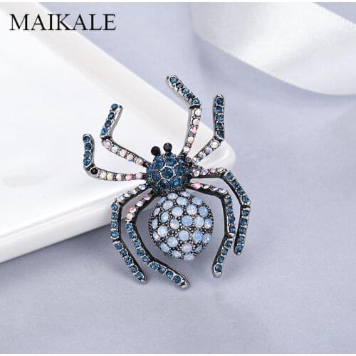 MAIKALE Cute Rhinestone Spider Brooch Pins Crystal Broche Insect Brooches for Women Shirt Suit Kids Bag Accessories Charm Gifts