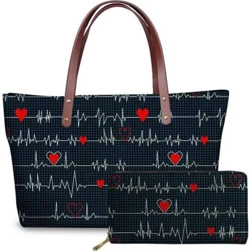 NOISYDESIGNS Heart Printing Handbag&Wallet Women Nurse Pattern Handbags Ladies Shoulder Tote Bags for Female Top-Handle Bag Girl