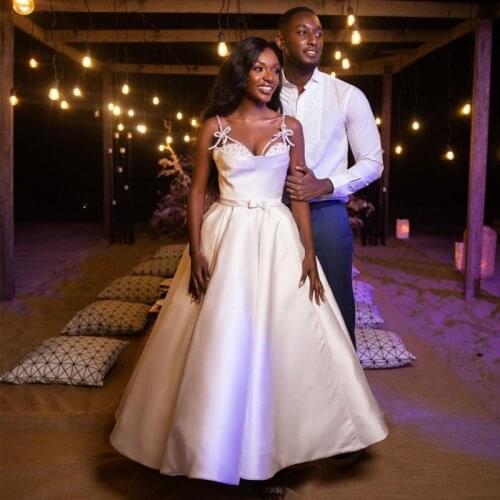 Spaghetti Sweetheart Wedding Dresses Bridal Gowns A Line Bride Gowns with Bow African Summer Vestidos De Novia