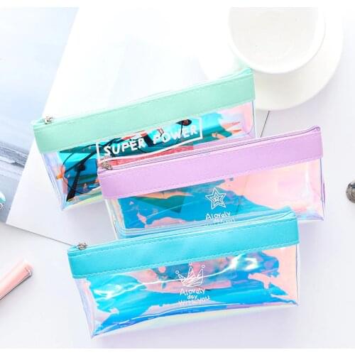 1 Pcs Creative Cool Color Tape Laser Gradient PU Pencil Bags Colorful Fashion Shiny Stationery Student Supplies School Tools