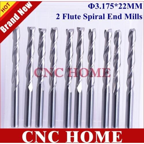 10Pcs 3.175*22mm 2 Flutes Carbide Endmill, Spiral Milling Cutter, CNC Wood Router Bits, Cutting Tools for CNC Machine Engraving