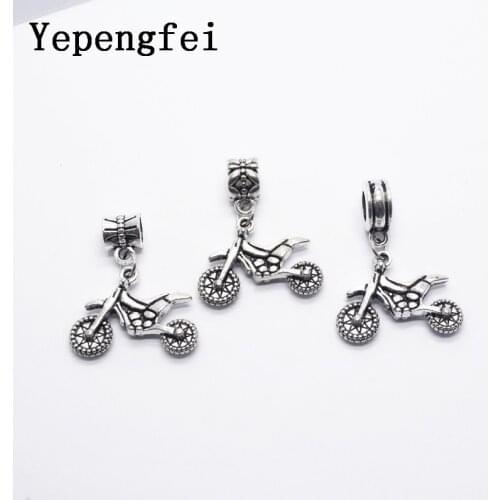 10pcs motorcycle European Bead Vintage Silver Charms fit for pandora style Bracelets Necklace DIY Metal Jewelry Making JA600031
