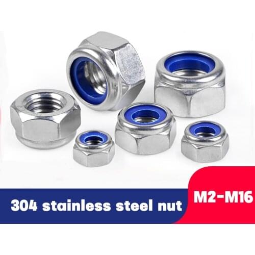 2/5/20/50Pcs DIN985 M2 M2.5 M3 M4 M5 M6 M8 M10 M12 M14 M16 304 Stainless Steel Nylon Self-locking Hex Nuts Locknut Slip Lock Nut