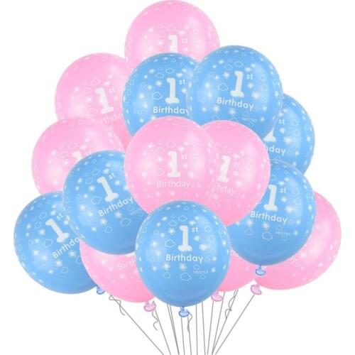 20pcs 1st Birthday Balloons Pink Blue Latex Ballon Boy Girl First One Year Anniversary Happy Birthday Party Decoration Globos