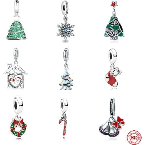 2021 new 925 Sterling silver christmas tree bell snowflake dangle Beads fit Original Pandora charms silver 925 for women jewelry