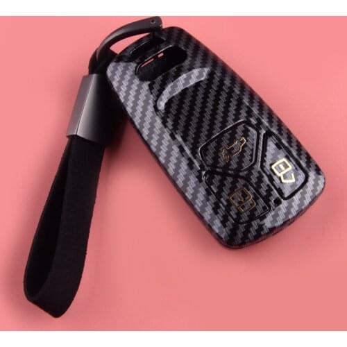 3 Buttons Remote Key Fob Case Cover Shell with Chain Carbon Fiber Style ABS Fit for Audi A4 A5 Q5 Q7 S4 S5 SQ5 TT 2018 2019 2020