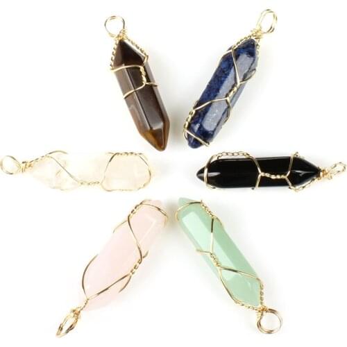 5pcs / bag natural semi-precious stone pendant 9x30mm bullet head shape jewelry making DIY necklace bracelet accessories