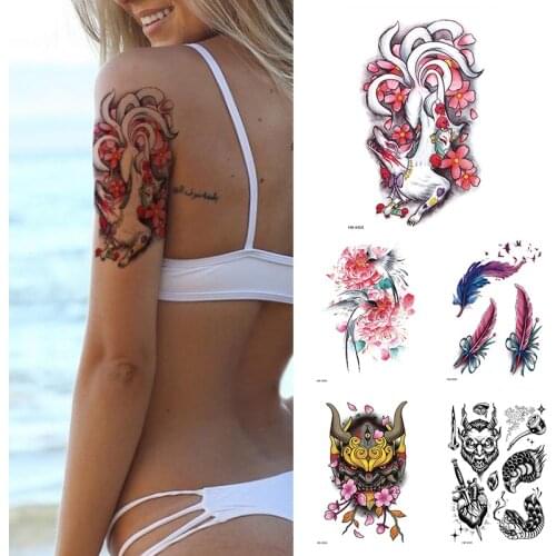 Nine-tailed Fox Waterproof Temporary Tattoo Cat Flower Women Fashion Tattoos Arm Sleeve Fake Tattoo For Girls Kids