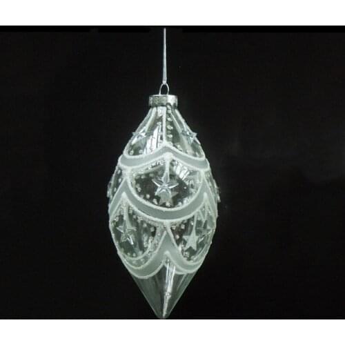 2pcs/pack 7*11cm Cone Shaped Silver Series Christmas Day Decoration Glass Pendant Lamp Blown Handmade Hanging Ball Tree Ornament