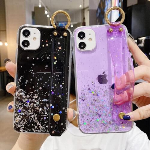 Bling Glitter Wrist Strap Phone Case For iPhone 12 11 Pro Max XR XS Max X 7 8 6S 6 Plus 12Mini 11Pro Soft Transparent Back Cover