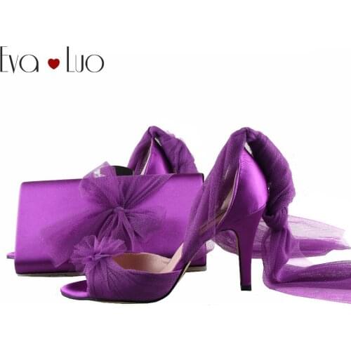 BS962 Custom Handmade Cross Strap Tulle Ribbon Purple Shoes And Bag Matching Set Wedding Shoes Sandals High Heels Women Shoes