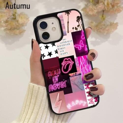 Phone Case for iPhone 12 mini X XS XR 11 Pro Max SE 2020 5 6S 7 8 Plus Samsung Galaxy S8 S9 S10 S20 S21 Pink collage art Cover