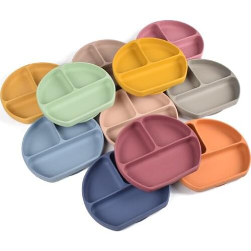 Baby Silicone Dinner Plate Integrated Childrens Tableware Supplementary Food Bowl Non-Slip Anti-Fall Tray Dishes With Sucker