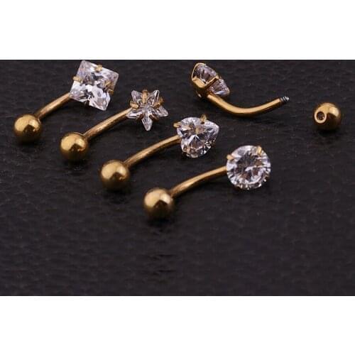DHL 500pcs Anti-allergy Lounger Titanium Ear Nail Belly Button Rings Navel Piercing Star Heart Round Crystal Jewelry Headwear