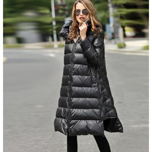 A-line Long Women Down Coat Winter Thick Warm Winter Hooded 90% Duck Down Coat Jacket Hooded Women Coat