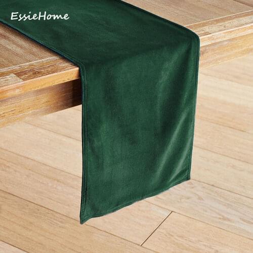 ESSIE HOME Rich Green Emerald Green Double Side Matte Velvet High End Table Runner Table Cloth Table Runner Placemat