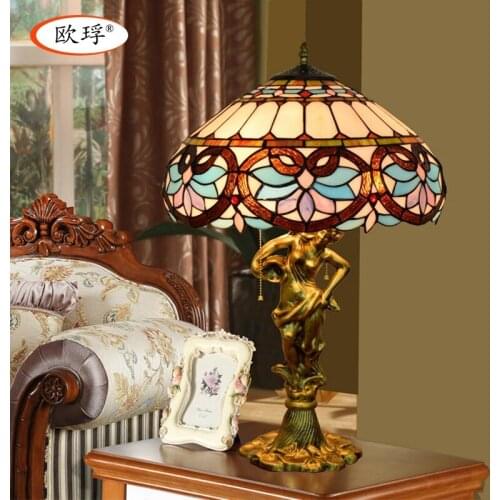 European style Tiffany color glass love Baroque table lamp living room bedroom bedside table lamp