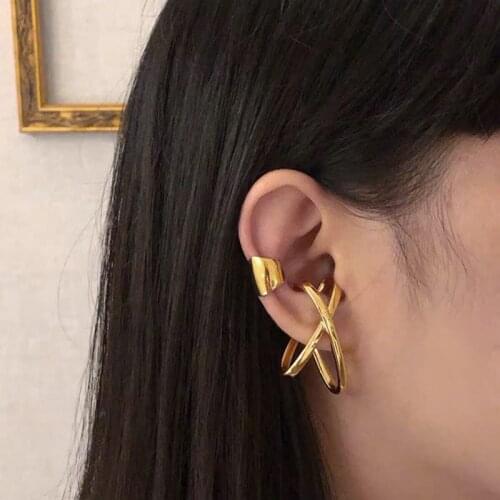 Ins Gold Cross Overlap Gold Clip Earring Without Hole Fashion Women Jewelry Trendy Brief