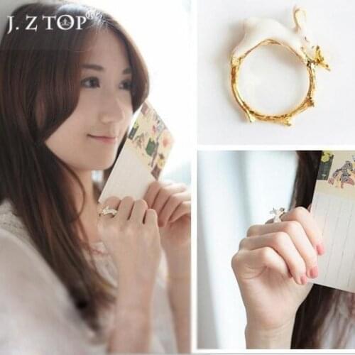 JZTOP New Imitation Pearl Enamel Bunny Rabbit Finger Ring Fashion Personality Cute Metal Geometry Animal Index Finger Rings Gift