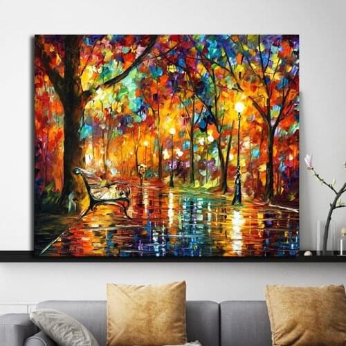 Colorful Night Canvas Painting Knives City Landscape Poster Print Modern Wall Art Oil Picture For Office Living Room Home Decor