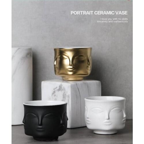 Nordic Creative Ceramic Human Face Gold Vase Green Plant Flowers Vases Pot Home Decoration Sundries Storage decor living room