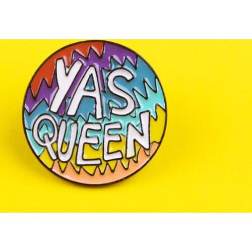 Round Colorful Pins YAS QUEEN Enamel Pins Custom Badges Rock Brooches Badges Denim Clothes Bag Pins for Backpacks