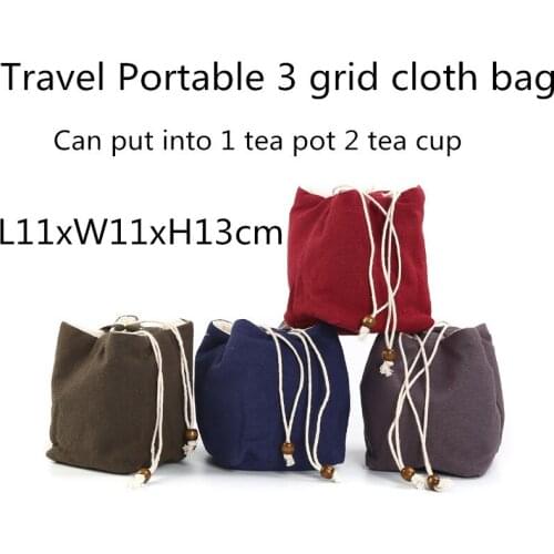 Square Thicken 3 Grids Storage Bags Travel Portable Linen Drawstring Jewelry Pouch Bag Small Tea Pot 2 Cup Cloth Pouch