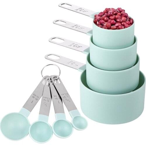 Cups and Spoons Set of 8 Pcs,Nesting Measure Cups with Stainless Steel Handle,for Dry and Liquid Ingredient