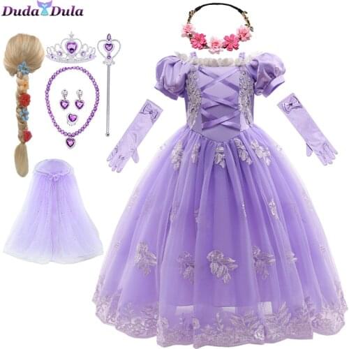 Girls Princess Rapunzel Cosplay Dress Up Kids Christmas Halloween Tulle Fancy Girls Birthday Costume For Children Party Dress