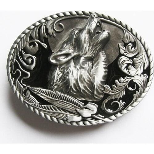 Classic New Black Enamel Western Wolf Wildlife Oval Belt Buckle also Stock in US Gurtelschnalle Boucle de ceinture