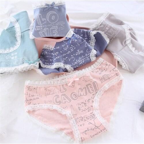 New Arrived 4Pcs/Lot Girl Panties Underwear Lace Briefs Cotton Lingerie Soft Comfortable Bowknot Cartoon Panty Wholesale 690-4