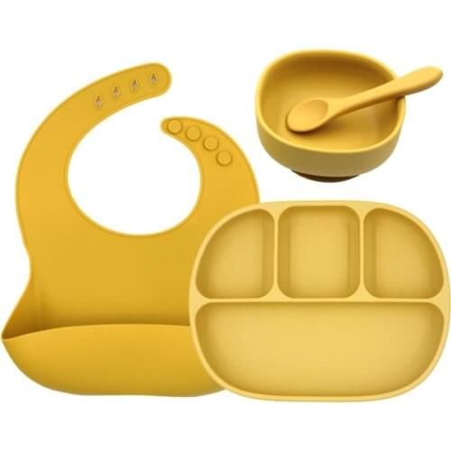New Products Silicone Spoon Hot Sale Silicone Baby Suction Bowl and plate Food Grade Silicone Bibs
