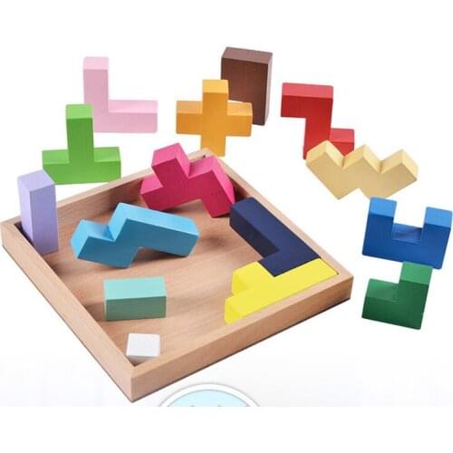 New high quality wooden three-dimensional jigsaw puzzle jigsaw puzzle tetris Montessori educational learning toys for Children