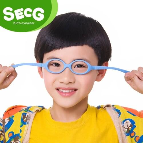 SECG Myopia Optical Round Children Glasses Frame Solid TR90 Rubber Diopter Transparent Kids Glasses Flexible Soft Eyewear