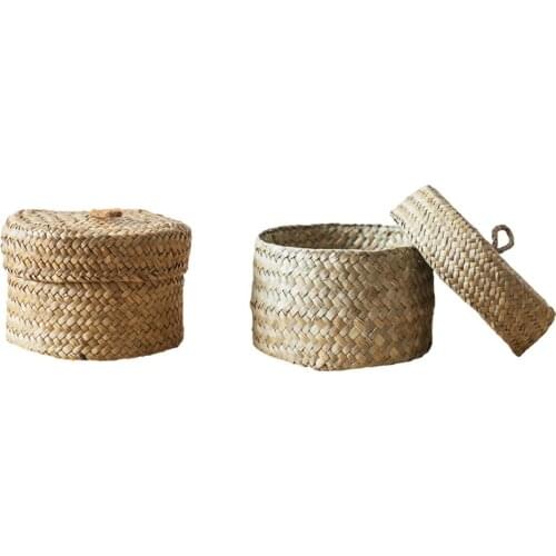 Seaweed Snack Storage Box Handmade Finishing Box With Lid - Woven Storage Basket Wardrobe Desktop Storage Basket Round Gift Box