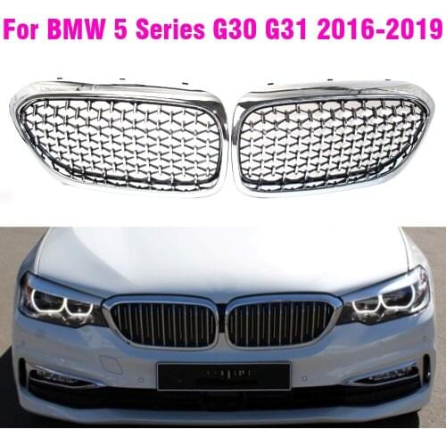 Front Diamond Kidney Grille Gypsophila Grille For BMW G30 G31 5 Series 525I 530I 540I 550I M5 ABS Silver Black