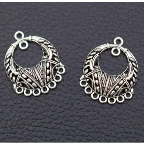 Porous Metal Connector, Round Water Drop Charm, Retro Jewelry Pendant, DIY Necklace Earrings Accessories, Silver Plated 10pcs