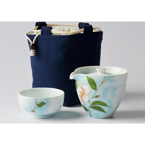 Chinese Style Hand Printing Portable Tea Set Handmade Tea Cup Tea Pot For One Person Office Home Travel KungFu Tea Set With Tray