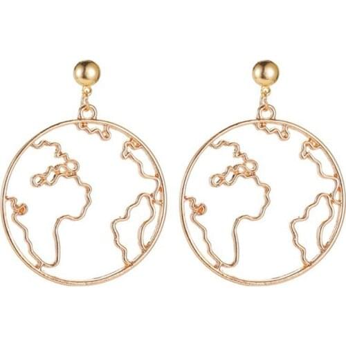 Simple Delicate World Map Geometric Stud Earrings for Women Vintage Round Circle Earrings Jewelry C1FE