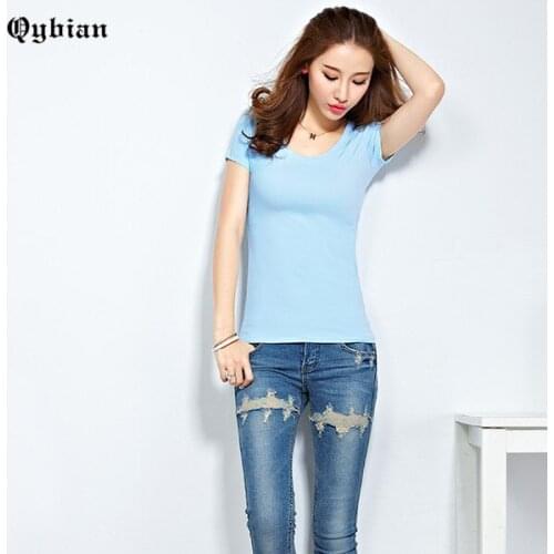 Женские однотонные футболки Qybian China At AliExpress