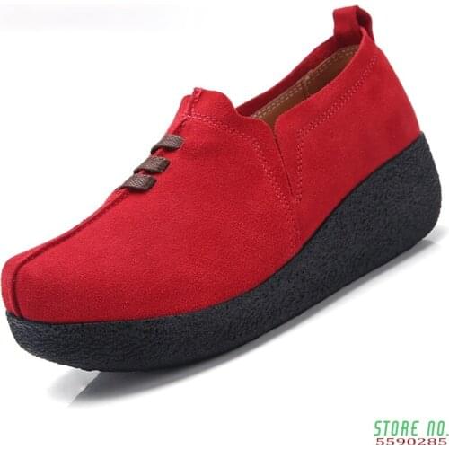 Plus Size 35-43 Women Flat Platform Coin Loafers Suede Leather Slip On Ladies Spring Shoes Flats Women Creepers Sneaker