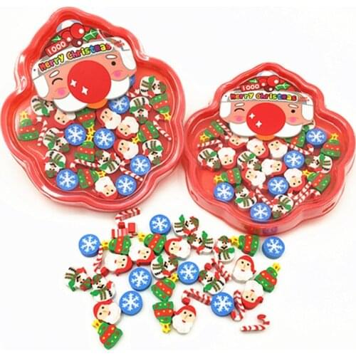 30PCS/Box Christmas Eraser Design Of Kawaii Christmas Tree/Snowman/Santa Claus/Snowflake Shape Kids Gifts School Supply