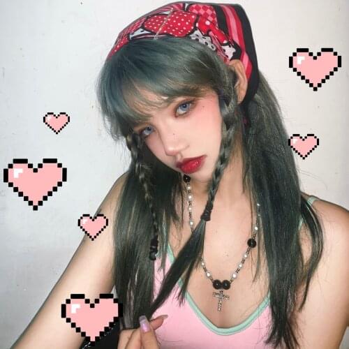 Ruibbit New Arrival Hot Girl Punk Gothic Japanese Harajuku Red Hearts Print Scarf Headscarf