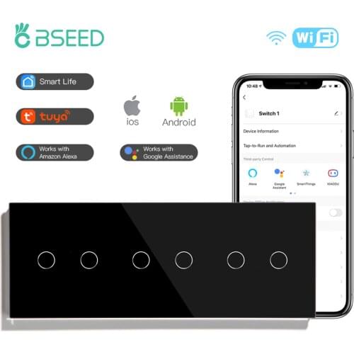 BSEED WIFI Touch Light Switches Smart Sensor Wall Switches Google Alexa Smart Life App 6Gang 1/2/3way Light Switches Alexa